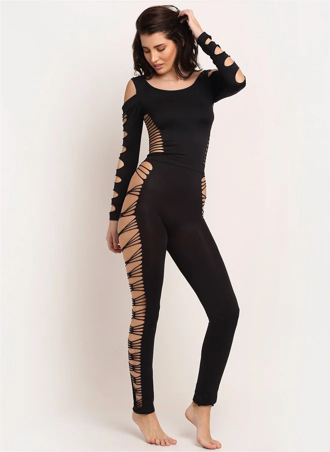 Laceandme  Laceandme Black Cut-Out Jumpsuit  | Best Price UAE